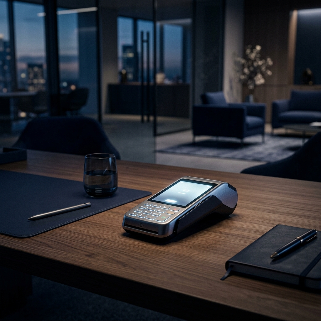 Modern POS terminal in professional business setting
